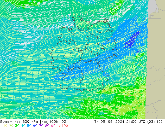 Rüzgar 500 hPa ICON-D2 Per 06.06.2024 21 UTC