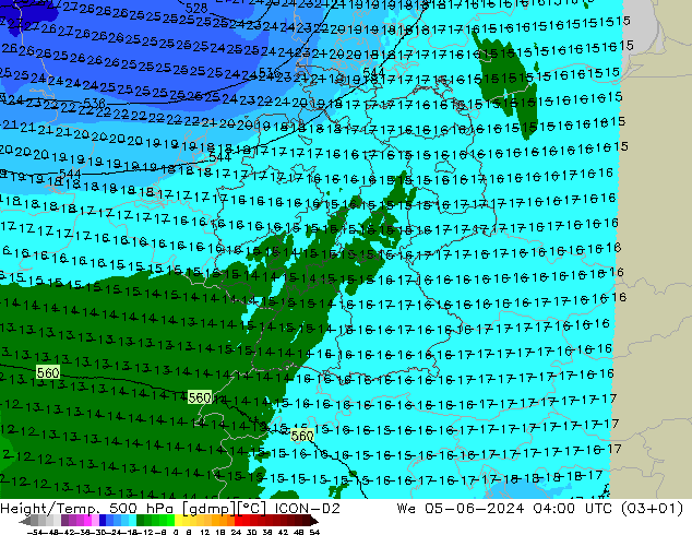 Height/Temp. 500 hPa ICON-D2 We 05.06.2024 04 UTC