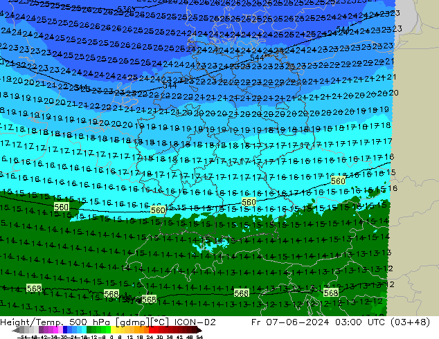 Height/Temp. 500 hPa ICON-D2 Sex 07.06.2024 03 UTC