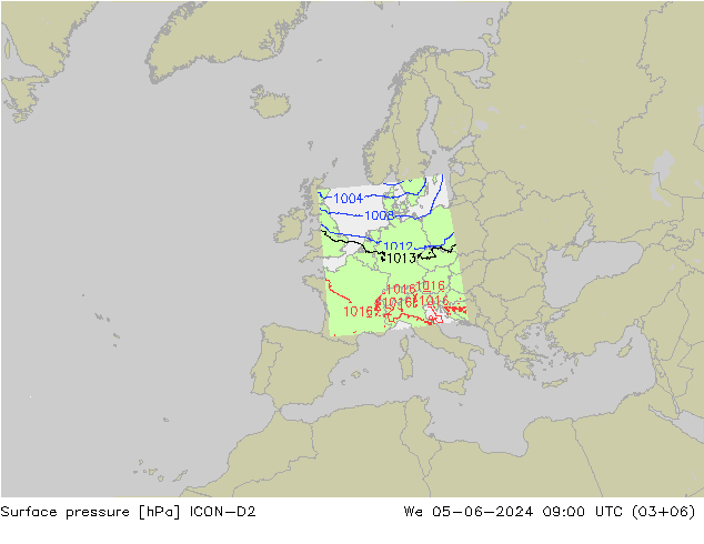 Surface pressure ICON-D2 We 05.06.2024 09 UTC