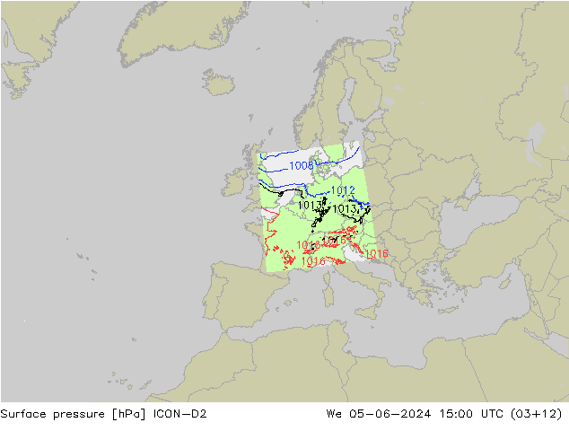 Pressione al suolo ICON-D2 mer 05.06.2024 15 UTC