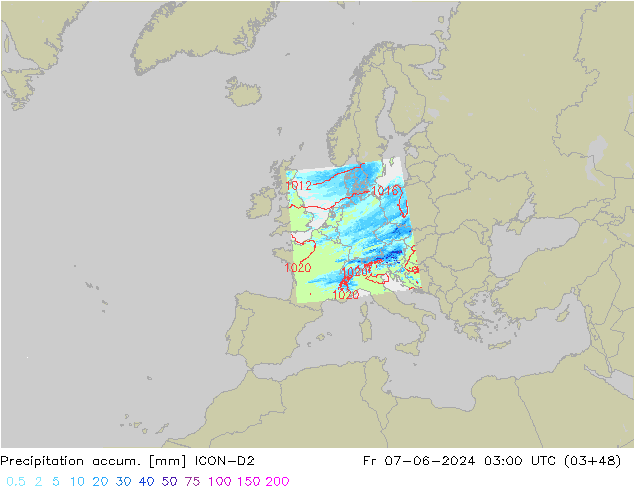 Toplam Yağış ICON-D2 Cu 07.06.2024 03 UTC