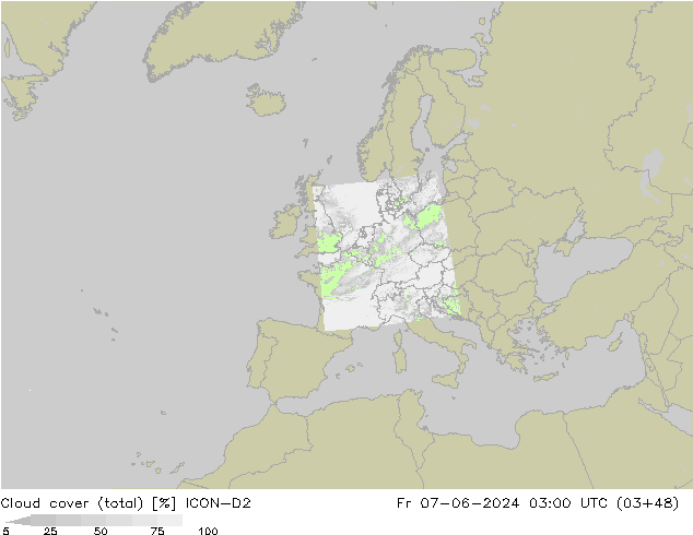 zachmurzenie (suma) ICON-D2 pt. 07.06.2024 03 UTC