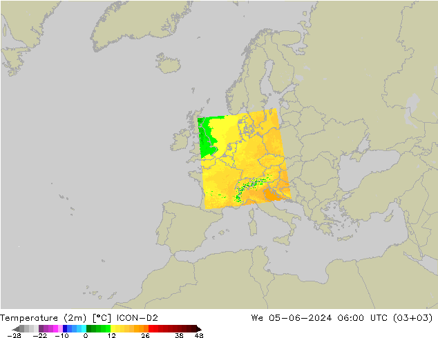 Temperatura (2m) ICON-D2 mié 05.06.2024 06 UTC