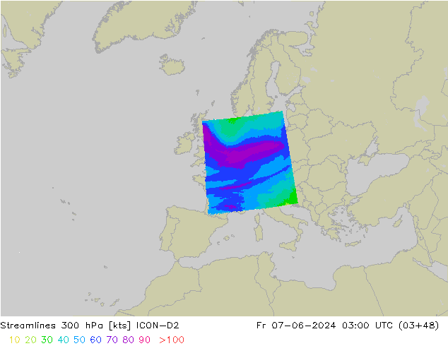 Rüzgar 300 hPa ICON-D2 Cu 07.06.2024 03 UTC