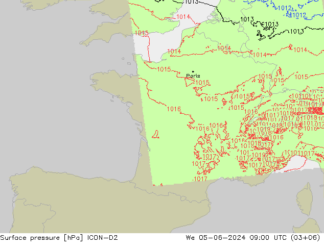 Bodendruck ICON-D2 Mi 05.06.2024 09 UTC