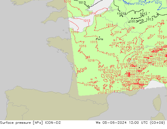 pression de l'air ICON-D2 mer 05.06.2024 12 UTC