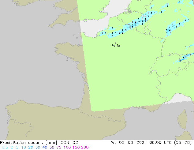 Precipitation accum. ICON-D2 We 05.06.2024 09 UTC