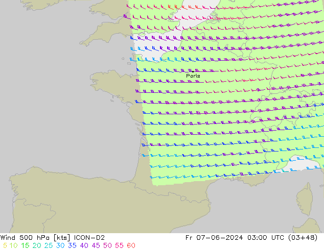 Wind 500 hPa ICON-D2 Fr 07.06.2024 03 UTC