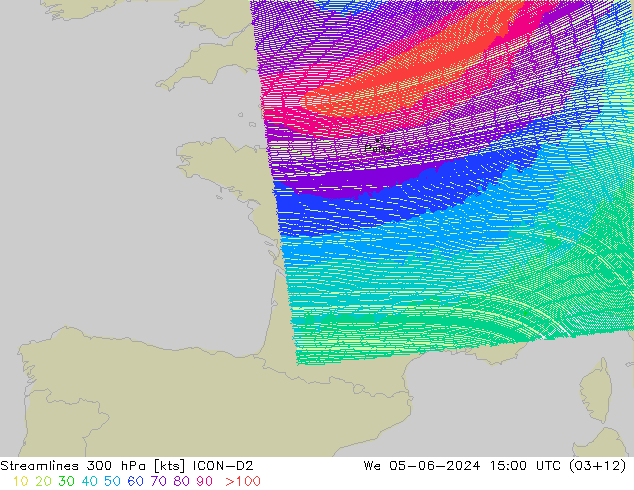 Stromlinien 300 hPa ICON-D2 Mi 05.06.2024 15 UTC