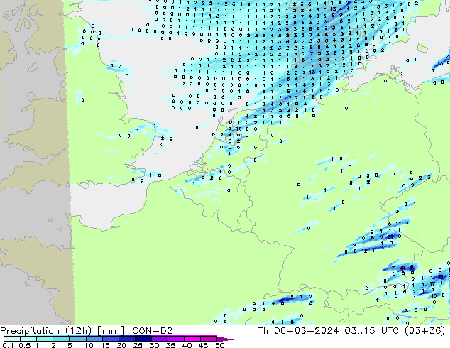 Precipitazione (12h) ICON-D2 gio 06.06.2024 15 UTC