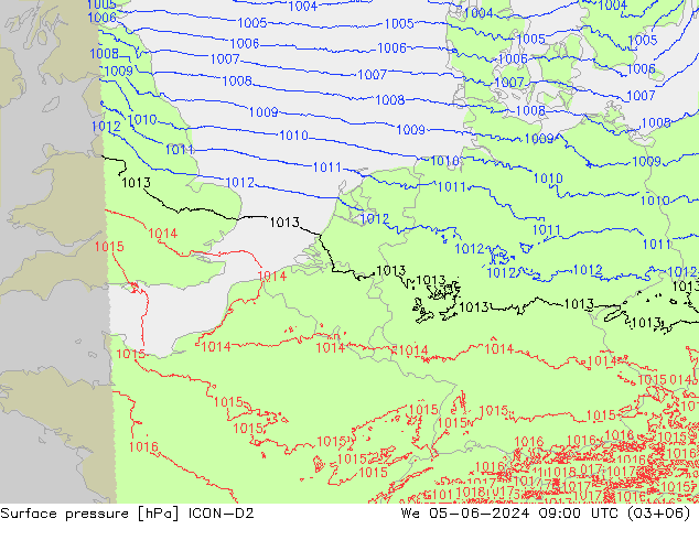 Atmosférický tlak ICON-D2 St 05.06.2024 09 UTC