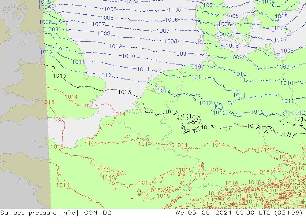 Atmosférický tlak ICON-D2 St 05.06.2024 09 UTC