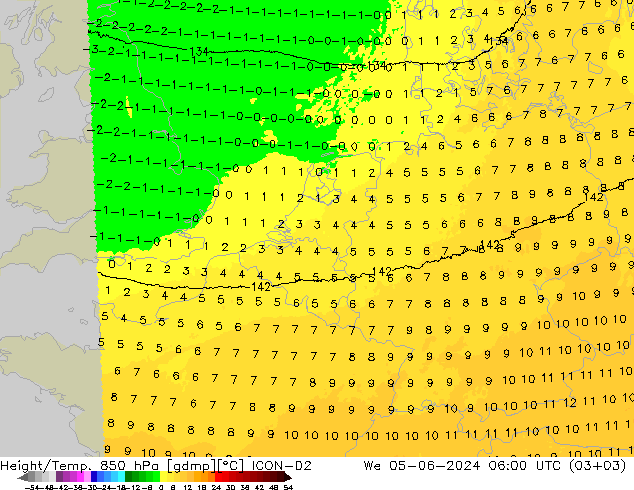 Height/Temp. 850 hPa ICON-D2 Qua 05.06.2024 06 UTC