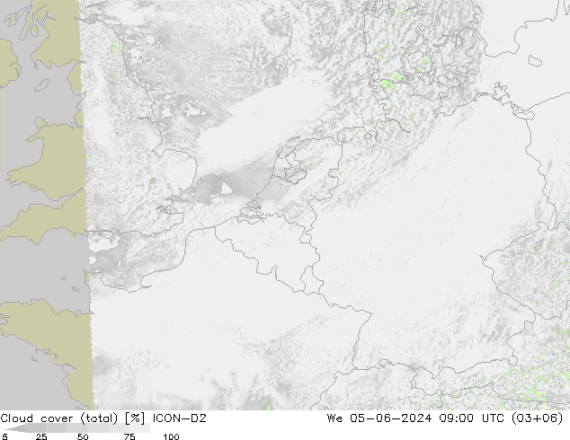 Wolken (gesamt) ICON-D2 Mi 05.06.2024 09 UTC