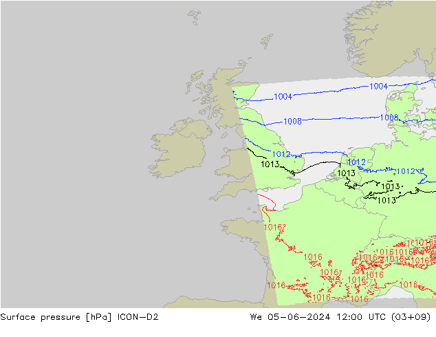 Surface pressure ICON-D2 We 05.06.2024 12 UTC