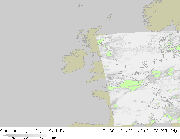 Nuages (total) ICON-D2 jeu 06.06.2024 03 UTC