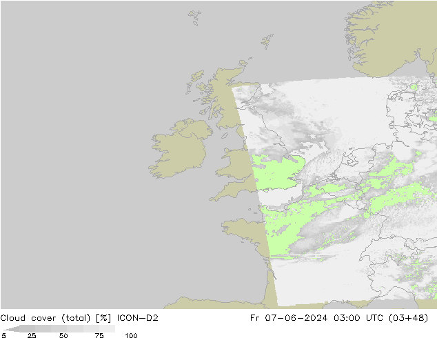 nuvens (total) ICON-D2 Sex 07.06.2024 03 UTC