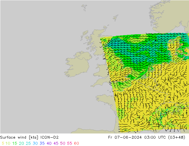 Rüzgar 10 m ICON-D2 Cu 07.06.2024 03 UTC