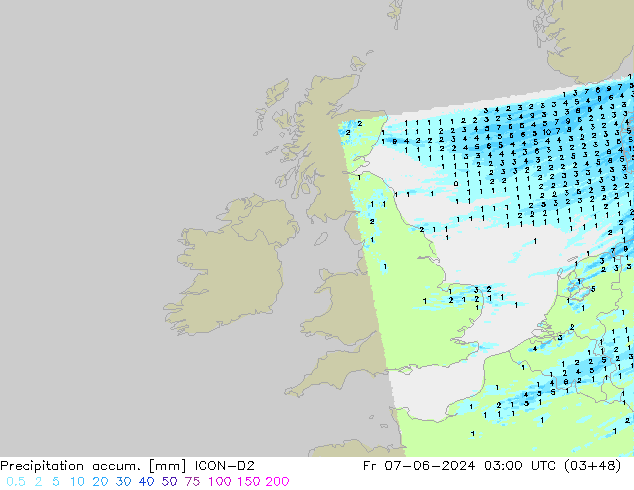 Precipitation accum. ICON-D2 Fr 07.06.2024 03 UTC