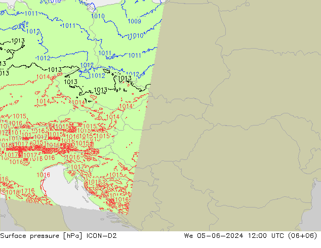 Surface pressure ICON-D2 We 05.06.2024 12 UTC