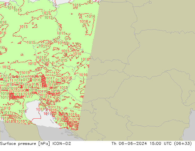 приземное давление ICON-D2 чт 06.06.2024 15 UTC