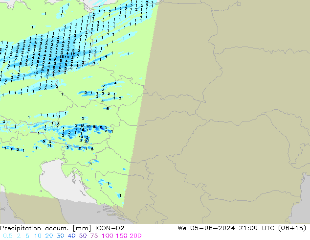 Totale neerslag ICON-D2 wo 05.06.2024 21 UTC