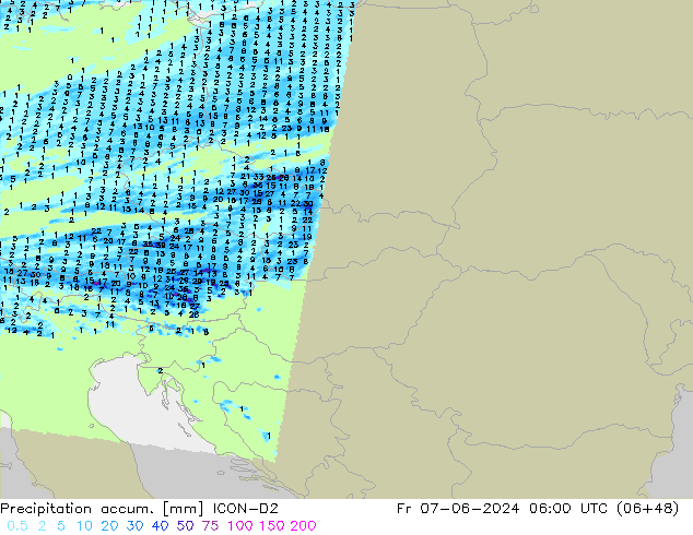 Toplam Yağış ICON-D2 Cu 07.06.2024 06 UTC