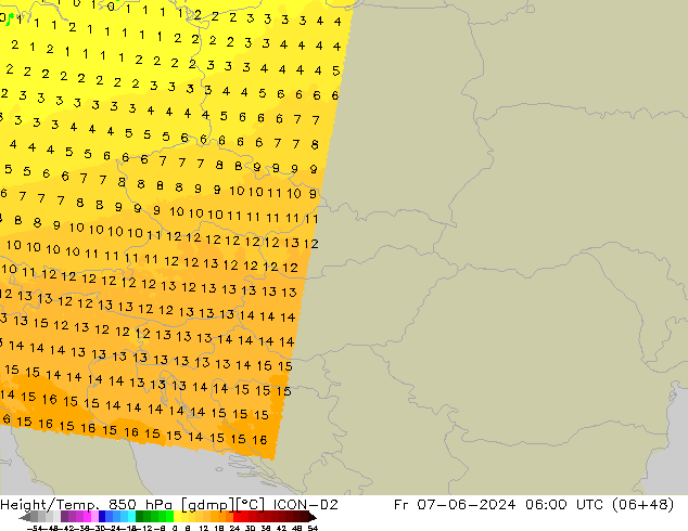 Height/Temp. 850 hPa ICON-D2 ven 07.06.2024 06 UTC