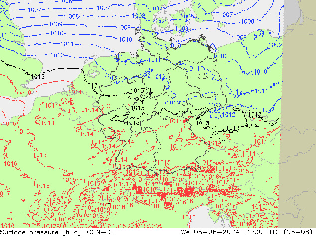 Luchtdruk (Grond) ICON-D2 wo 05.06.2024 12 UTC