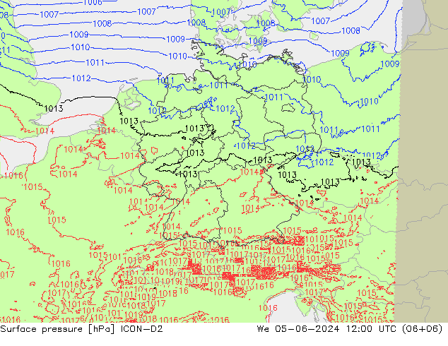 Surface pressure ICON-D2 We 05.06.2024 12 UTC