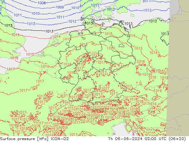 Yer basıncı ICON-D2 Per 06.06.2024 02 UTC