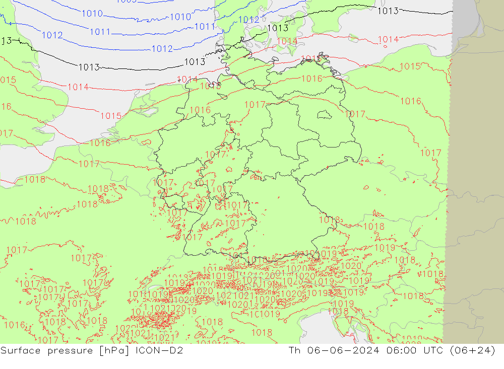 Bodendruck ICON-D2 Do 06.06.2024 06 UTC