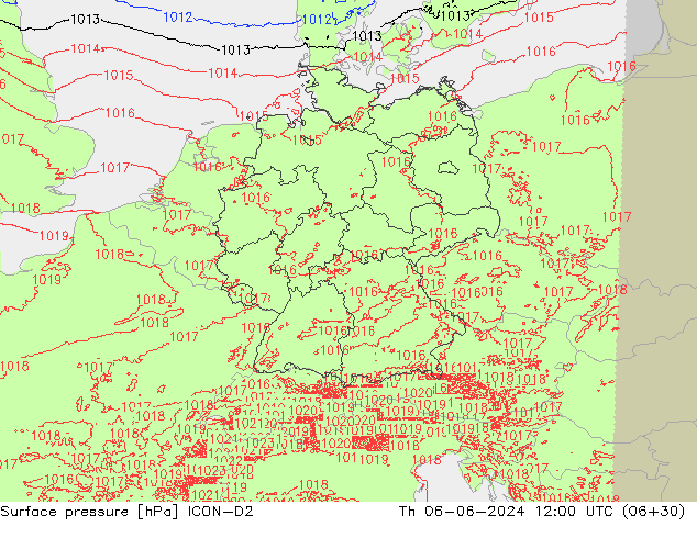 pressão do solo ICON-D2 Qui 06.06.2024 12 UTC