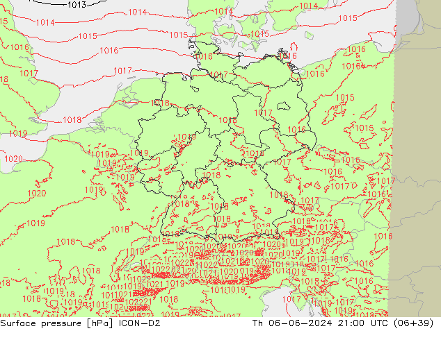 приземное давление ICON-D2 чт 06.06.2024 21 UTC