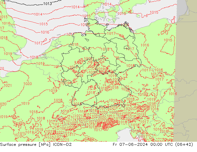 Surface pressure ICON-D2 Fr 07.06.2024 00 UTC