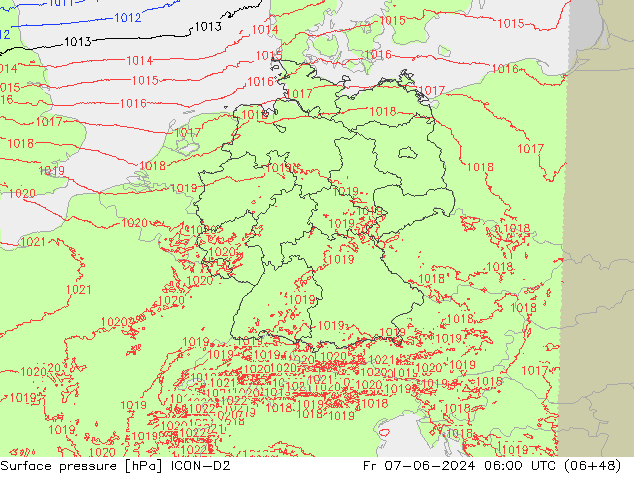 Surface pressure ICON-D2 Fr 07.06.2024 06 UTC