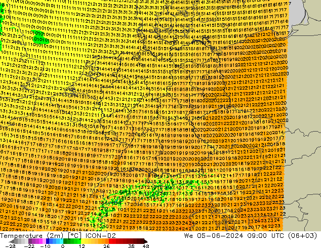 Temperatura (2m) ICON-D2 Qua 05.06.2024 09 UTC