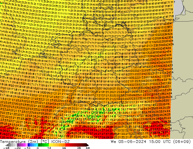 Temperatura (2m) ICON-D2 mié 05.06.2024 15 UTC