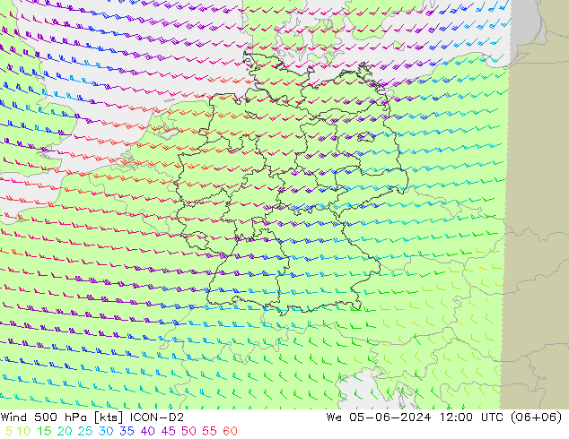 Rüzgar 500 hPa ICON-D2 Çar 05.06.2024 12 UTC