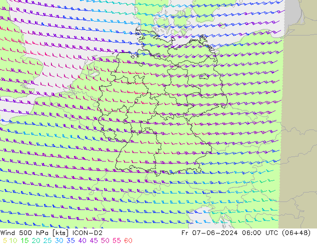 Wind 500 hPa ICON-D2 Pá 07.06.2024 06 UTC