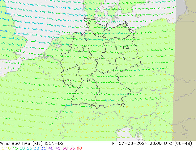 Wind 850 hPa ICON-D2 Fr 07.06.2024 06 UTC