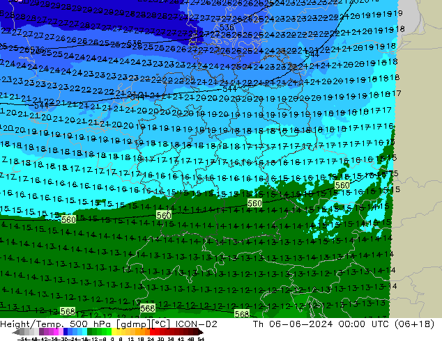 Height/Temp. 500 hPa ICON-D2  06.06.2024 00 UTC