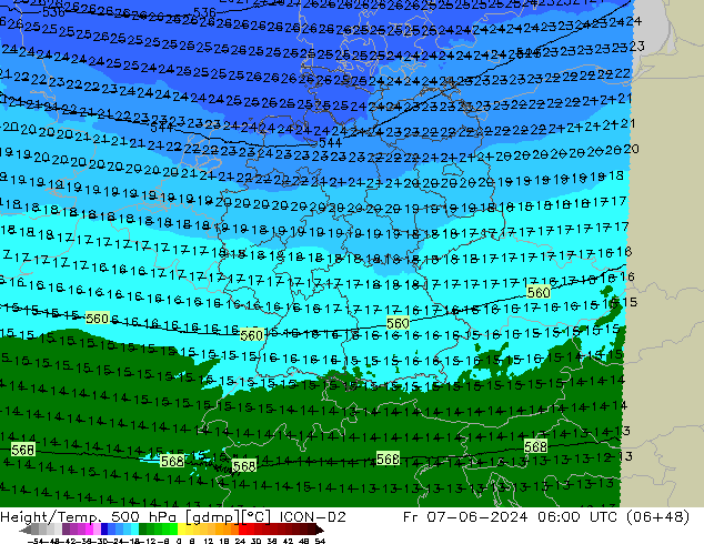 Hoogte/Temp. 500 hPa ICON-D2 vr 07.06.2024 06 UTC