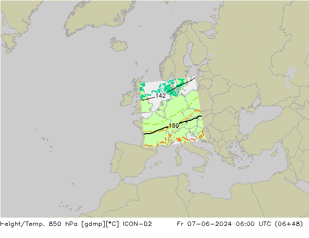 Géop./Temp. 850 hPa ICON-D2 ven 07.06.2024 06 UTC