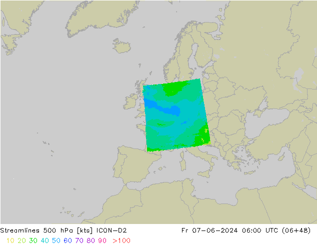 Streamlines 500 hPa ICON-D2 Fr 07.06.2024 06 UTC