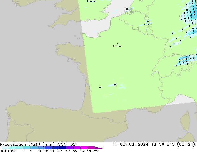 Precipitação (12h) ICON-D2 Qui 06.06.2024 06 UTC