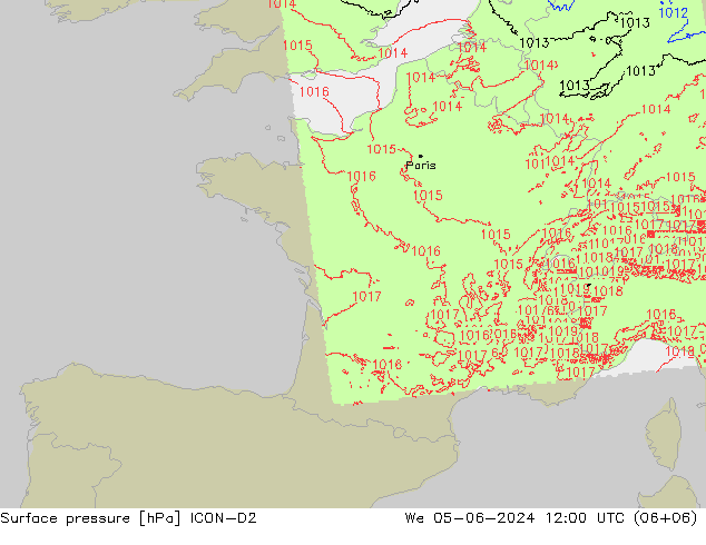 Luchtdruk (Grond) ICON-D2 wo 05.06.2024 12 UTC