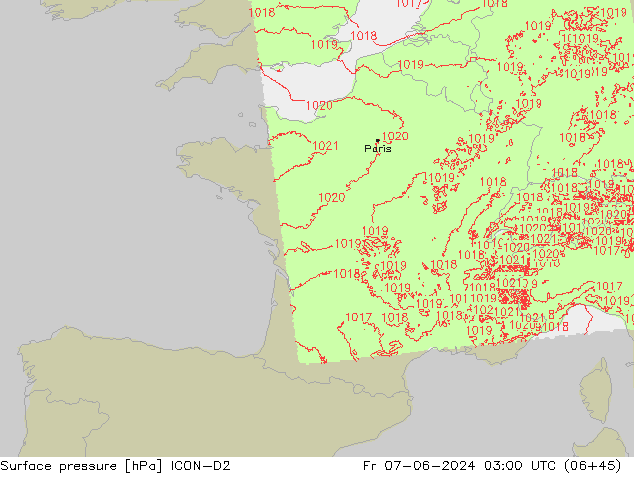 приземное давление ICON-D2 пт 07.06.2024 03 UTC