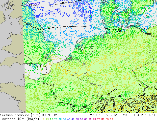 Isotachs (kph) ICON-D2 St 05.06.2024 12 UTC